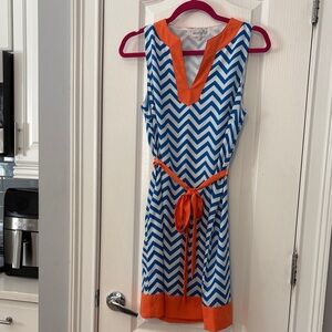 Mud Pie Blue and Orange Chevron Mini Dress